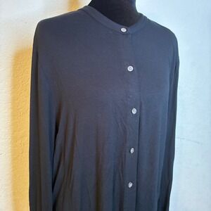 J. Jill Black Band Collar Long Sleeve Button Shirt Top Women 2X Rayon Goth Luxe